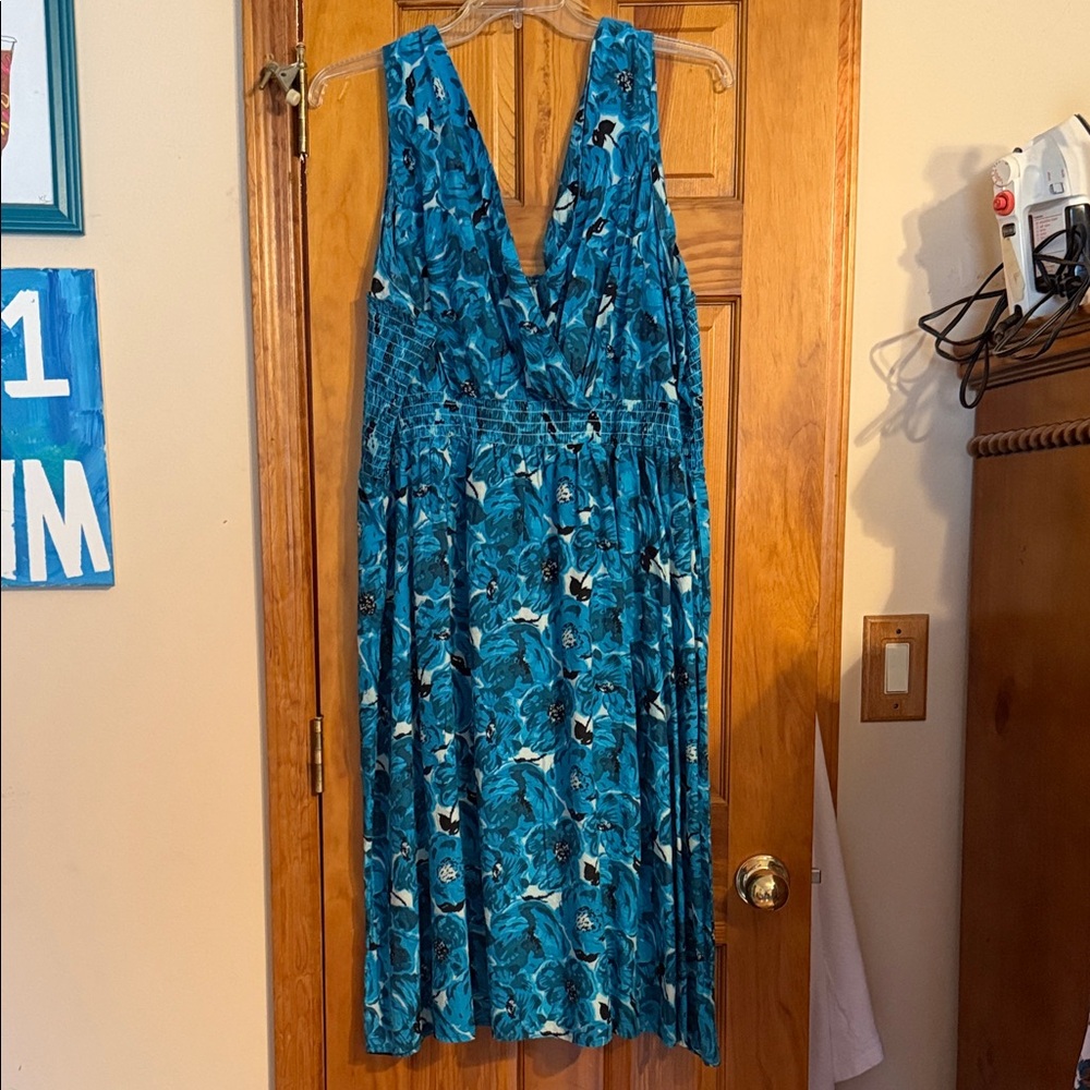 Avenue Teal Floral V-Neck Midi Dress